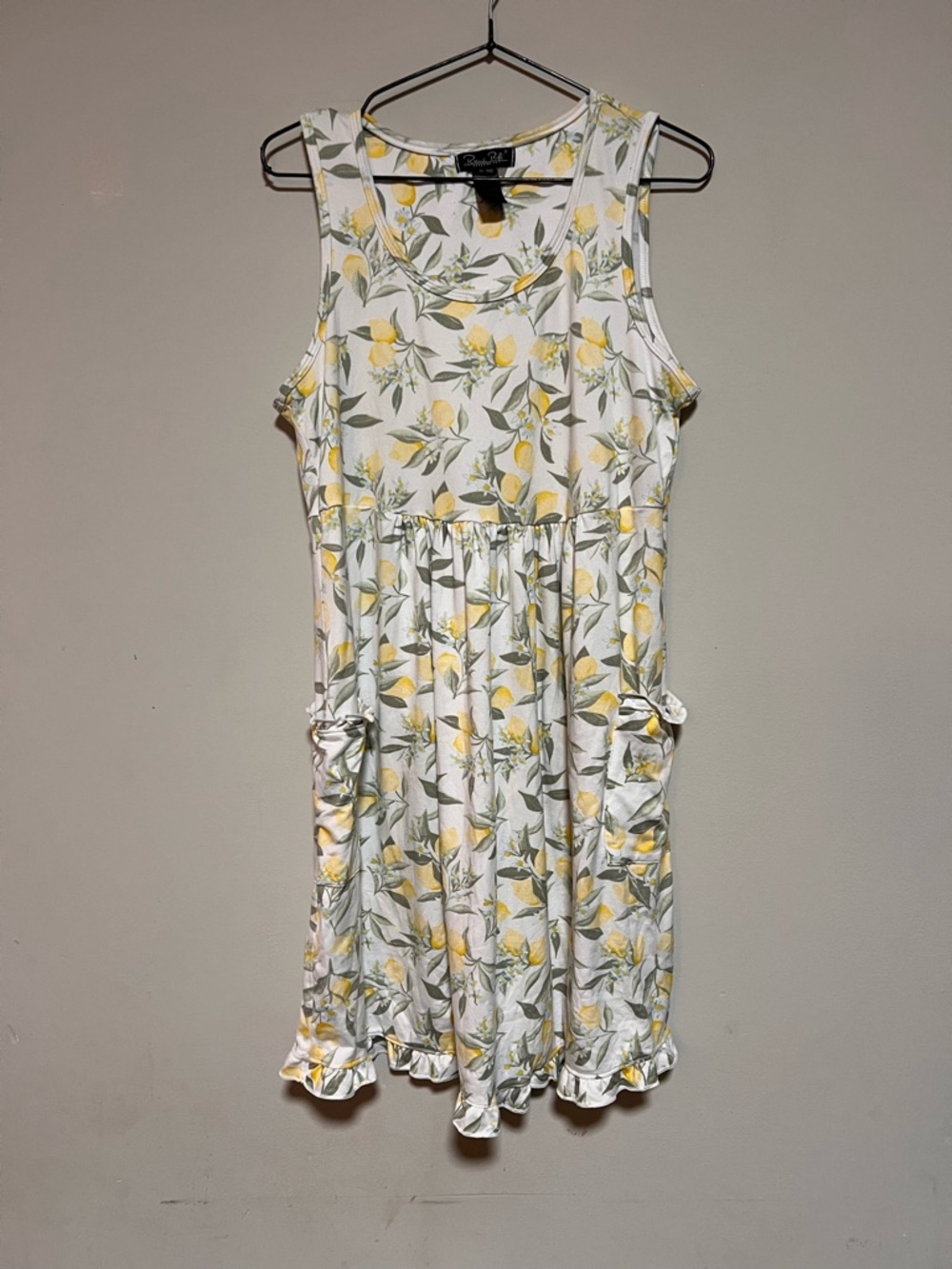 Rene Rofe Sleepwear Womens Size Small Sleeveless Lemon Print Dress Side Pockets